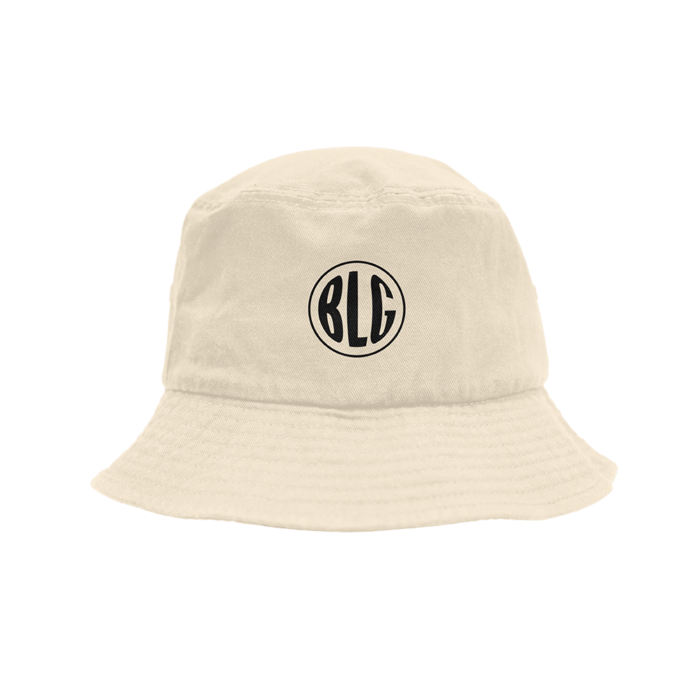 Official Boys Like Girls Merchandise. Bucket hat featuring the BLG circle logo design on a cream colored hat. 